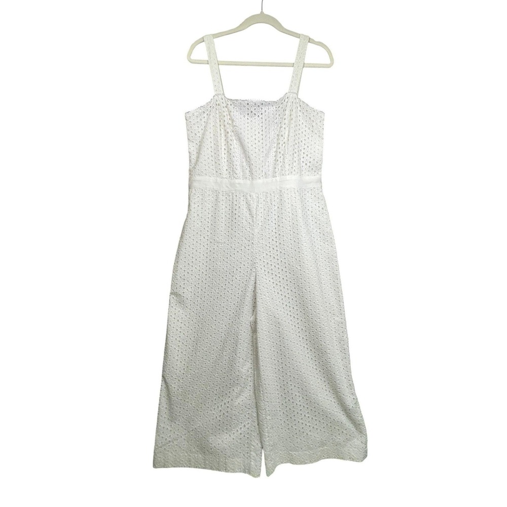 Banana Republic Size 14 White Eyelet Lace Cotton Wide Leg Jumpsuit Bridal Shower